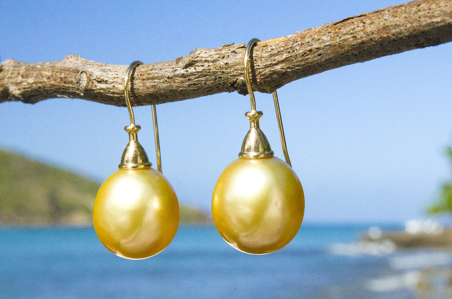 Boucle d'oreilles perles d'Australie dorée - 12 mm