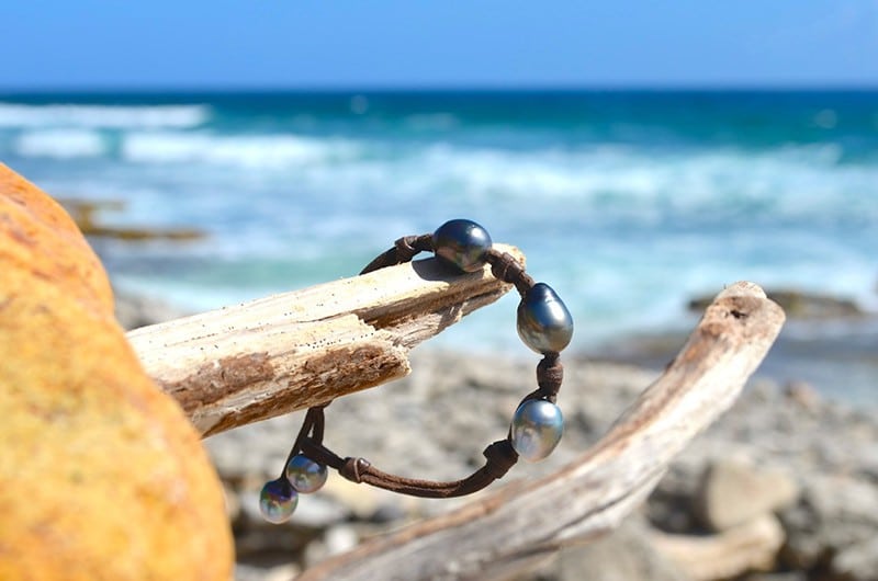 Bracelet 3 perles de Tahiti nœuds - 11.5mm