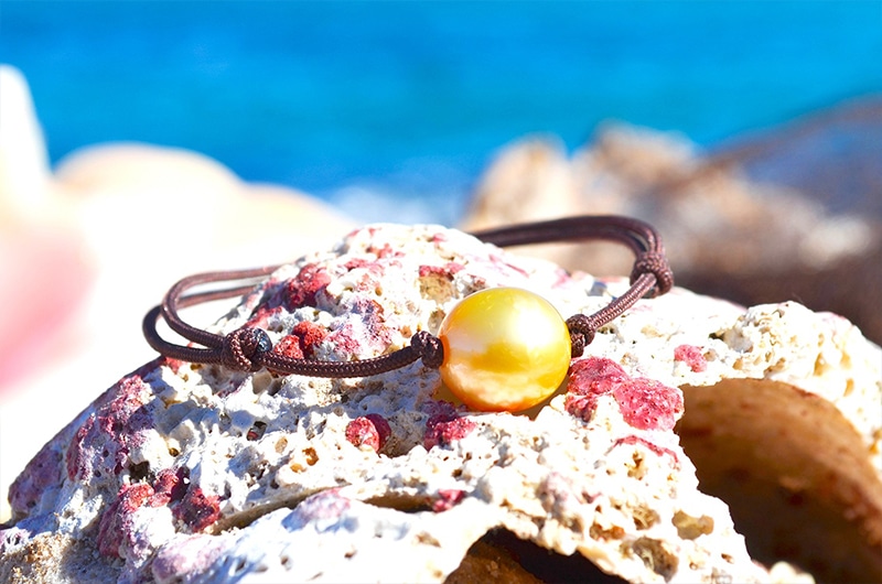 Bracelet ajustable perle dorée d'Australie - 11.5mm