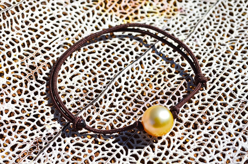 Bracelet ajustable perle dorée d'Australie - 9mm
