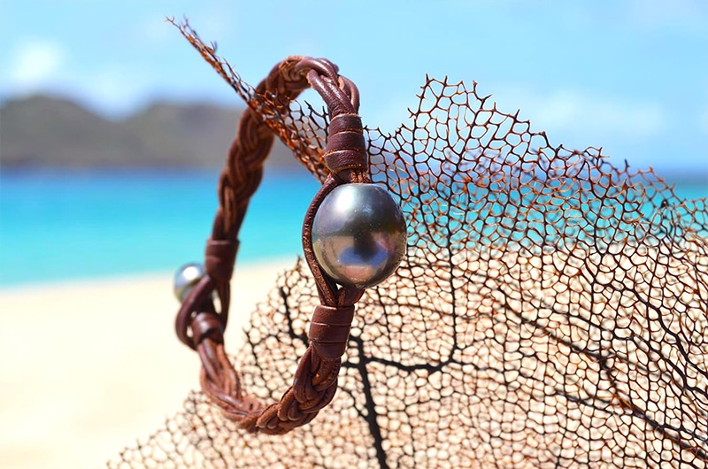 Bracelet large tressé une perle de Tahiti