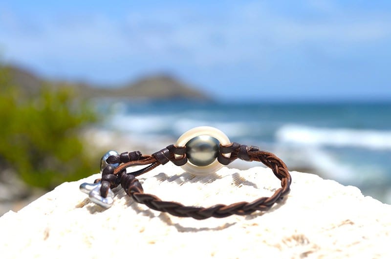Bracelet tressé avec anneau nacre et perle de Tahiti + Keishis