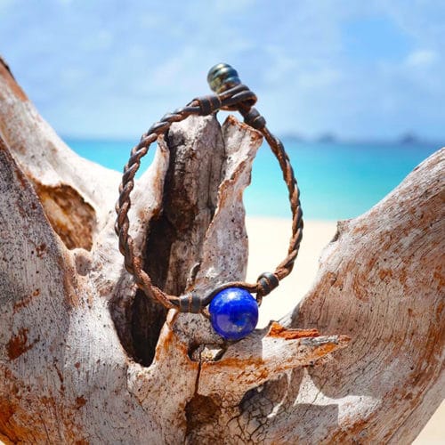 Bracelet tressé Lapis Lazuli et perle de Tahiti