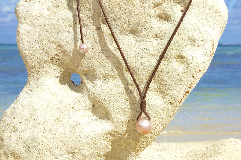 Collier pendentif 2 perles rose d'eau douce - 15mm