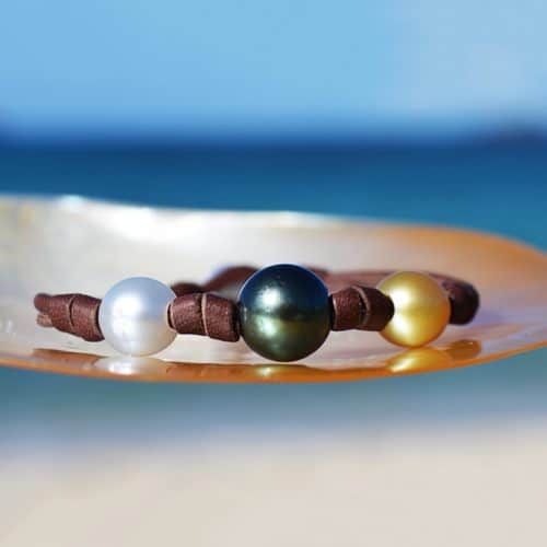 Bracelet 3 multicolored pearls and knots (9,5mm)