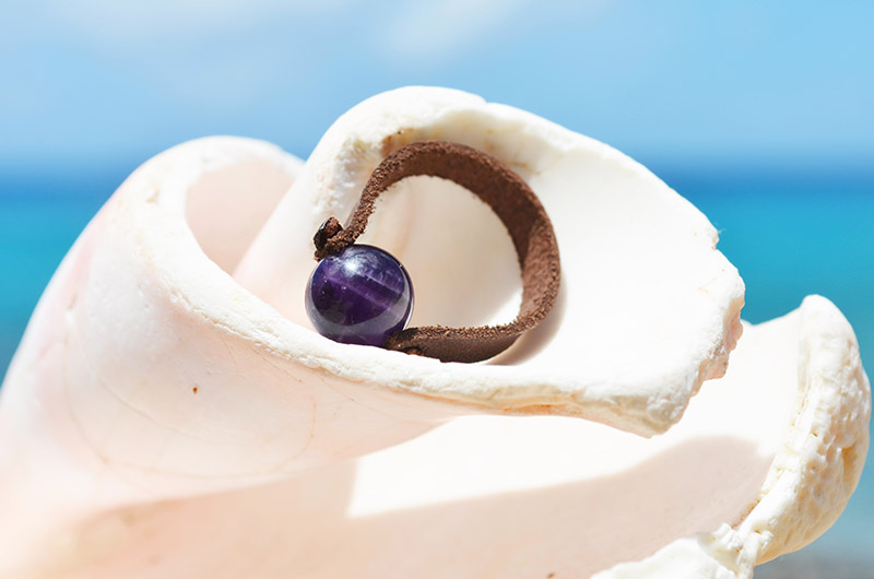 Bague en perle d'Amethyste en cuir (10mm) | Kalinas Perles
