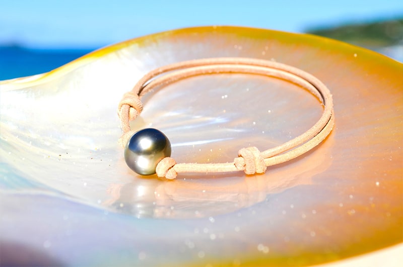 produit: Adjustable leather bracelet 1 Tahitian Pearl (12mm)