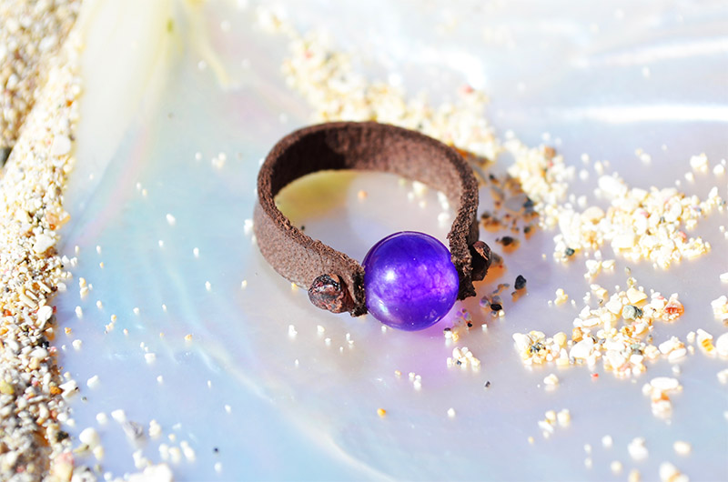 produit: Bague en perle d'Amethyste de 8mm en cuir