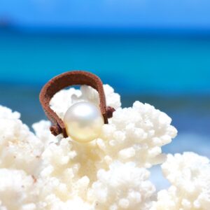 12 mm White Australian Pearl Leather Ring, second view