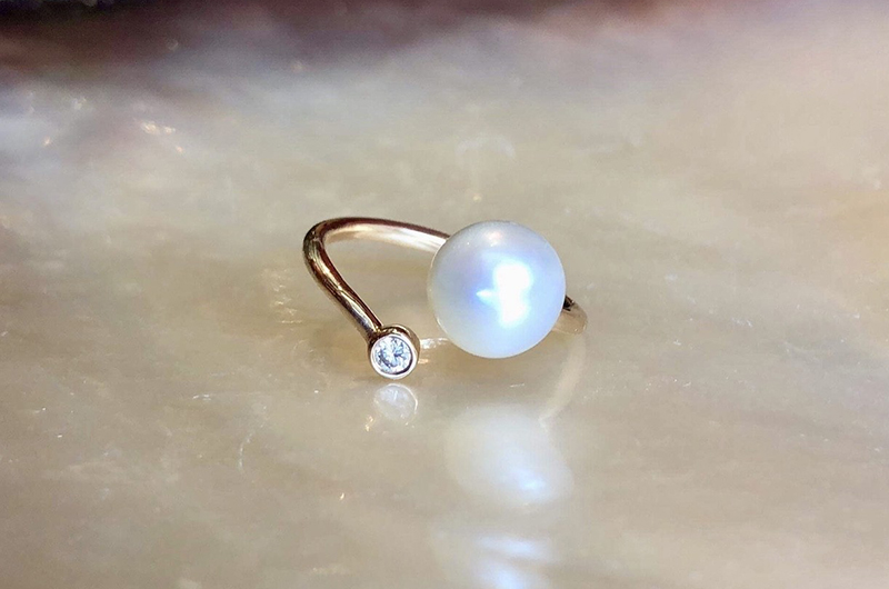 produit: Bague précieuse ajustable or, diamant et perle