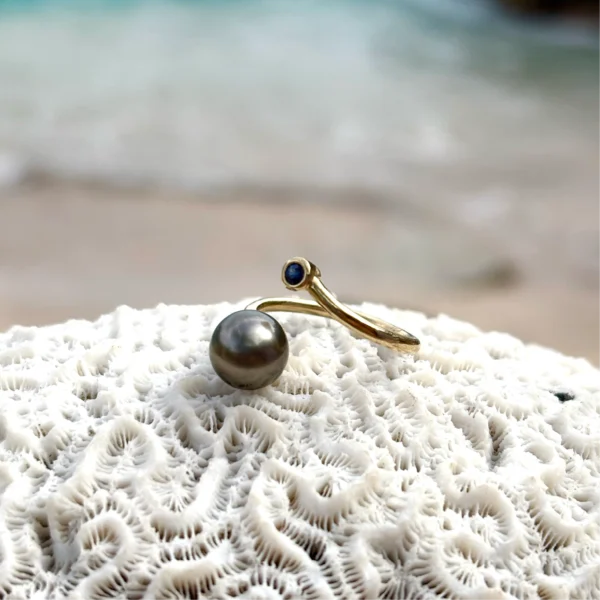 Gold, Sapphire & Pearl Adjustable Precious Ring