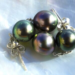 Sterling Silver Earrings with 4 Tahitian Pearls, second view