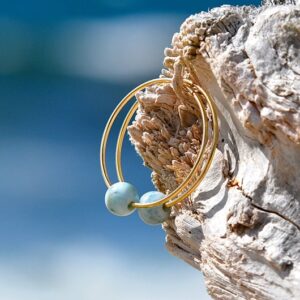 Customizable Hoop Earrings with Larimar, second view