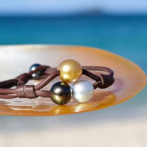 Bracelet 2 rows 3 Multicolor Pearls 9mm, second view