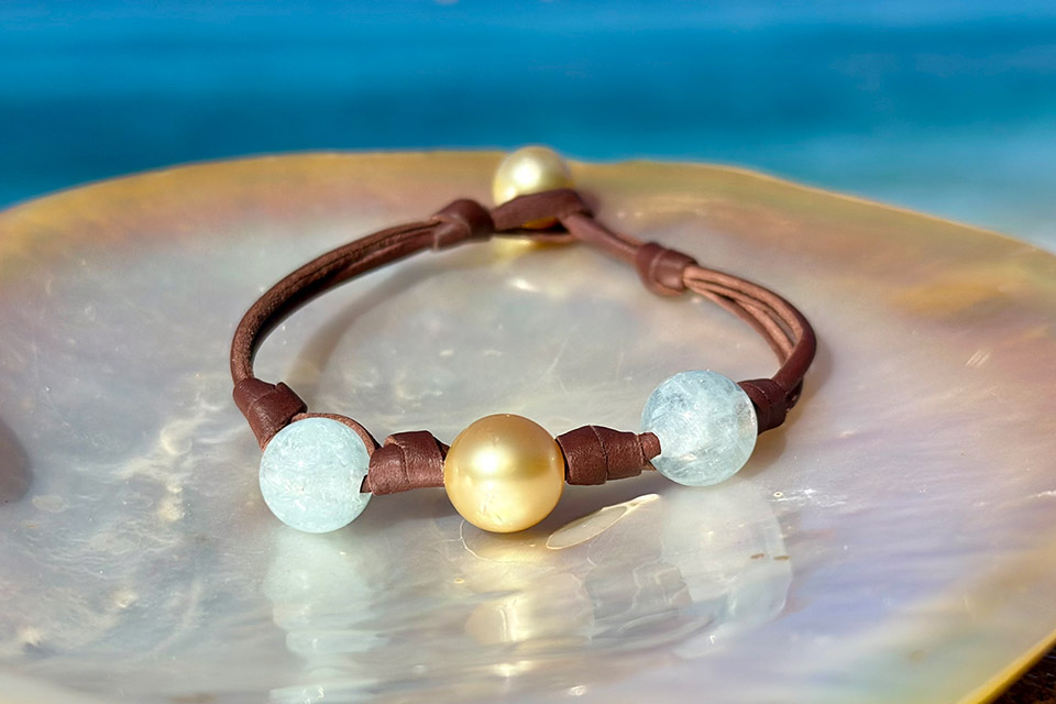 produit: Bracelet en perles avec noeuds et aigue-marine personnalisable