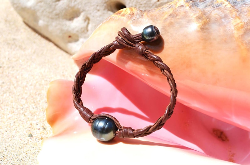 produit: Bracelet tressé une perle de Tahiti cerclée