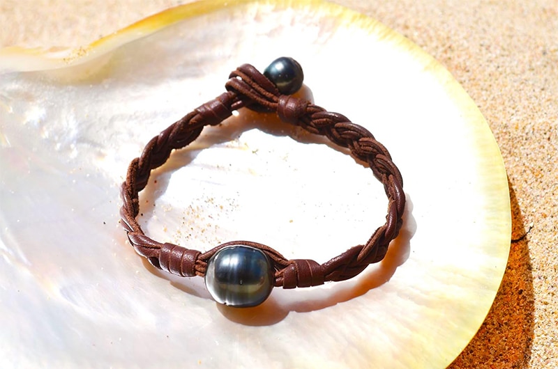 produit: Bracelet tressé une perle de Tahiti cerclée