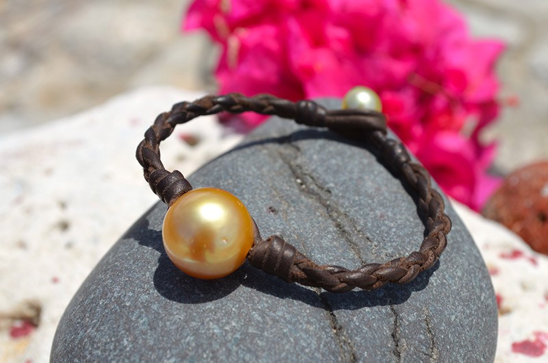 produit: Braided bracelet 1 Golden Australian Pearl