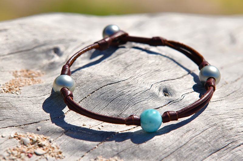 produit: Anklet with Larimar and Tahitian pearls