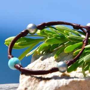Bracelet Ou Chevillère Avec Larimar Et Perles De Tahiti, seconde vue