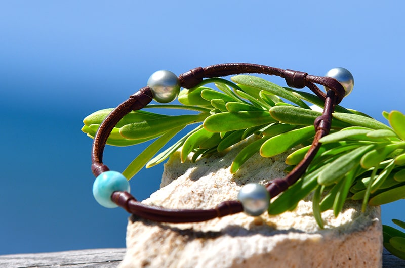 produit: Anklet with Larimar and Tahitian pearls