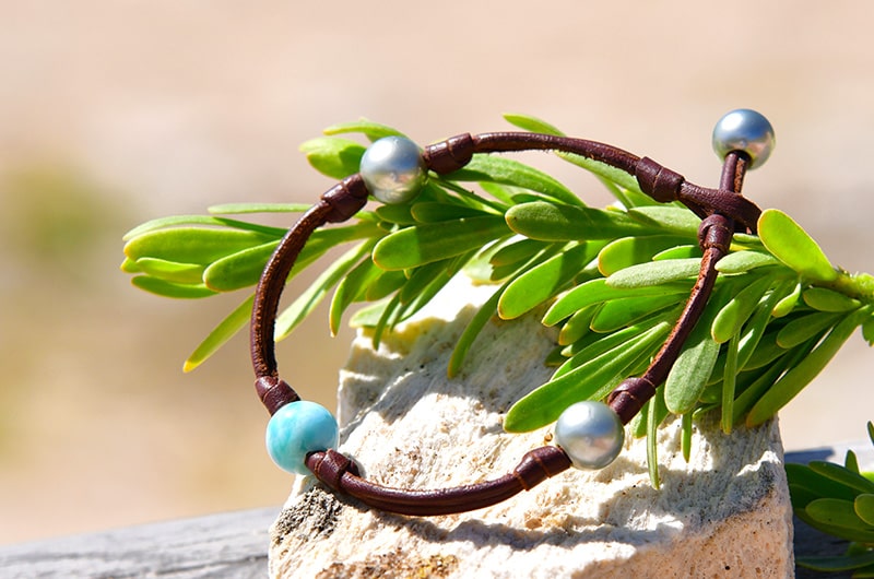 produit: Anklet with Larimar and Tahitian pearls