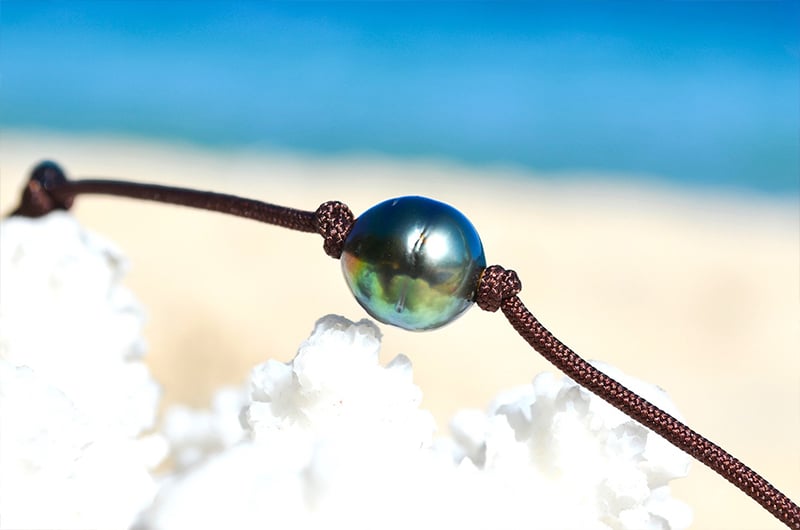 produit: Chocker Necklace 1 Tahitian Semi-Round Pearl (9mm)