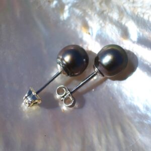 Sterling Silver Post Earrings with Tahitian Pearls 8mm, second view