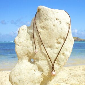 Pendant Necklace With Two Pink Freshwater Pearls 15mm, second view