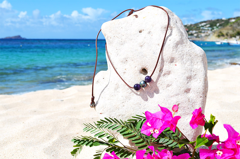 produit: Adjustable choker necklace with Tahitian pearl and Amethyst