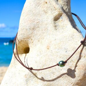 Collier Ras Du Cou 1 Perle Semi Ronde De Tahiti 9mm, seconde vue