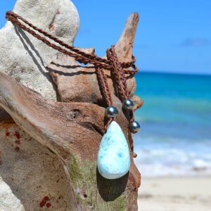 Larimar Adjustable Necklace with Tahitian Pearls, second view