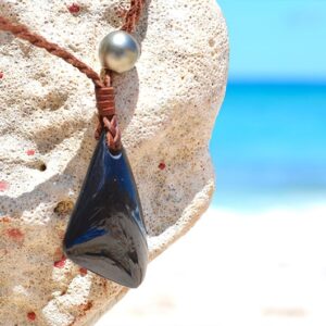 Celestial Eye Obsidian Braided Necklace with Tahitian Pearl, second view