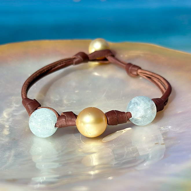 produit: Customizable Aquamarine Knotted Bead Bracelet