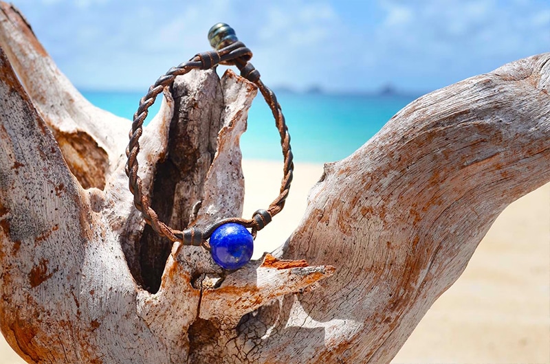 produit: Lapis Lazuli braided bracelet and Tahitian pearl