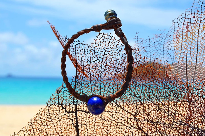 produit: Lapis Lazuli braided bracelet and Tahitian pearl