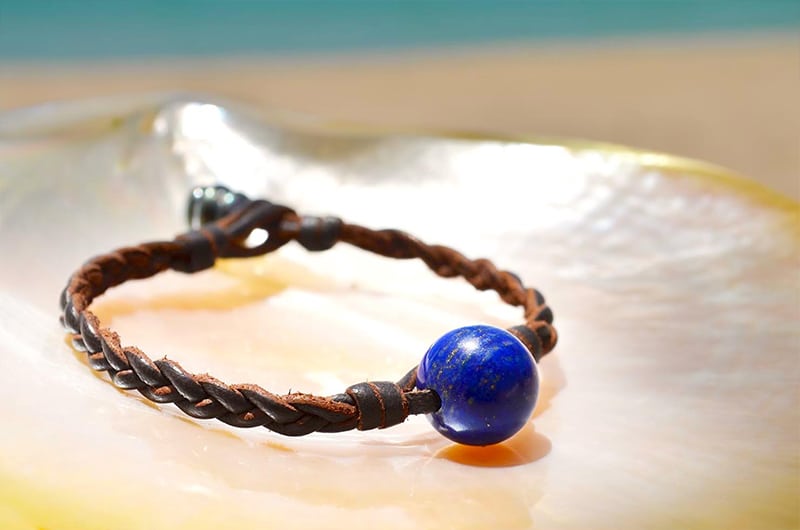 produit: Lapis Lazuli braided bracelet and Tahitian pearl