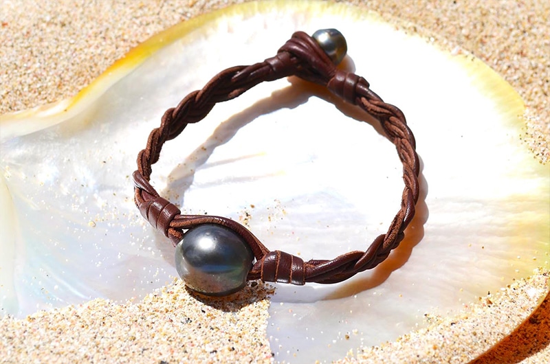 produit: Wide Braided bracelet 1 Tahitian Pearl