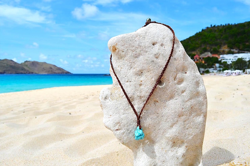 produit: Turquoise braided necklace and Tahitian pearl