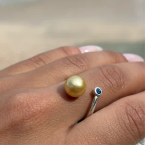 Bague Argent 925 et Saphir Bleu avec Perle au Choix, seconde vue
