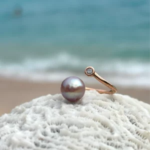 Bague Précieuse Ajustable Or, Diamant et Perle, seconde vue