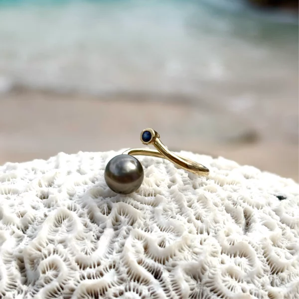Bague Précieuse Ajustable Or, Saphir et Perle