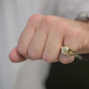 Athéna de Phocée, bague à la monnaie antique en électrum, vue portée 1
