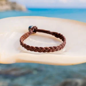 Braided Leather Bracelet with a Tahitian Pearl Clasp, jewelry view.
