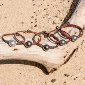 Leather Bracelet with Tahitian Pearls and a Choice of Construction, jewelry view.