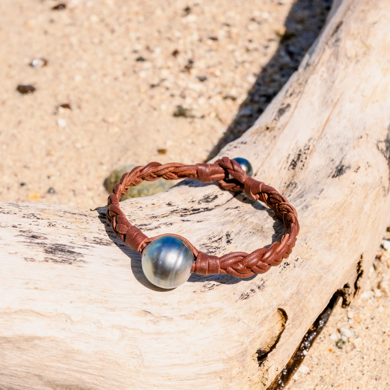 Leather Bracelet with Tahitian Pearls and a Choice of Construction, jewelry view.