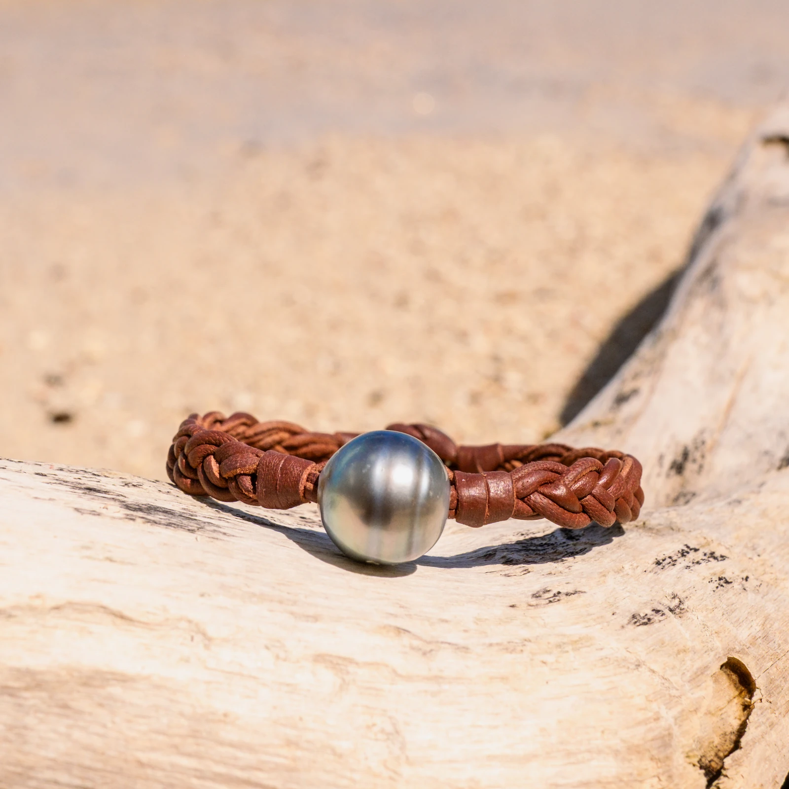 Leather Bracelet with Tahitian Pearls and a Choice of Construction, jewelry view.