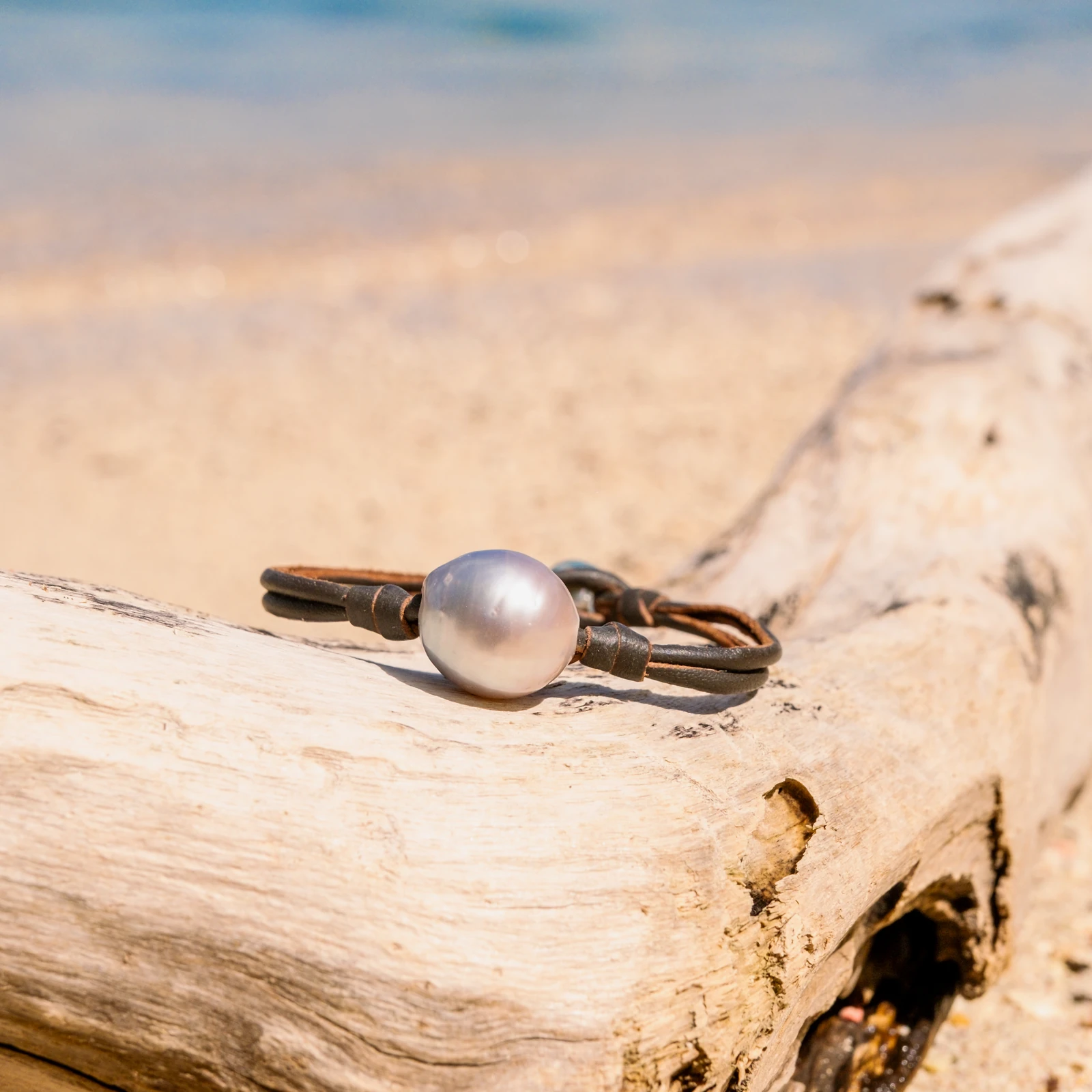 Leather Bracelet with Tahitian Pearls and a Choice of Construction, jewelry view.