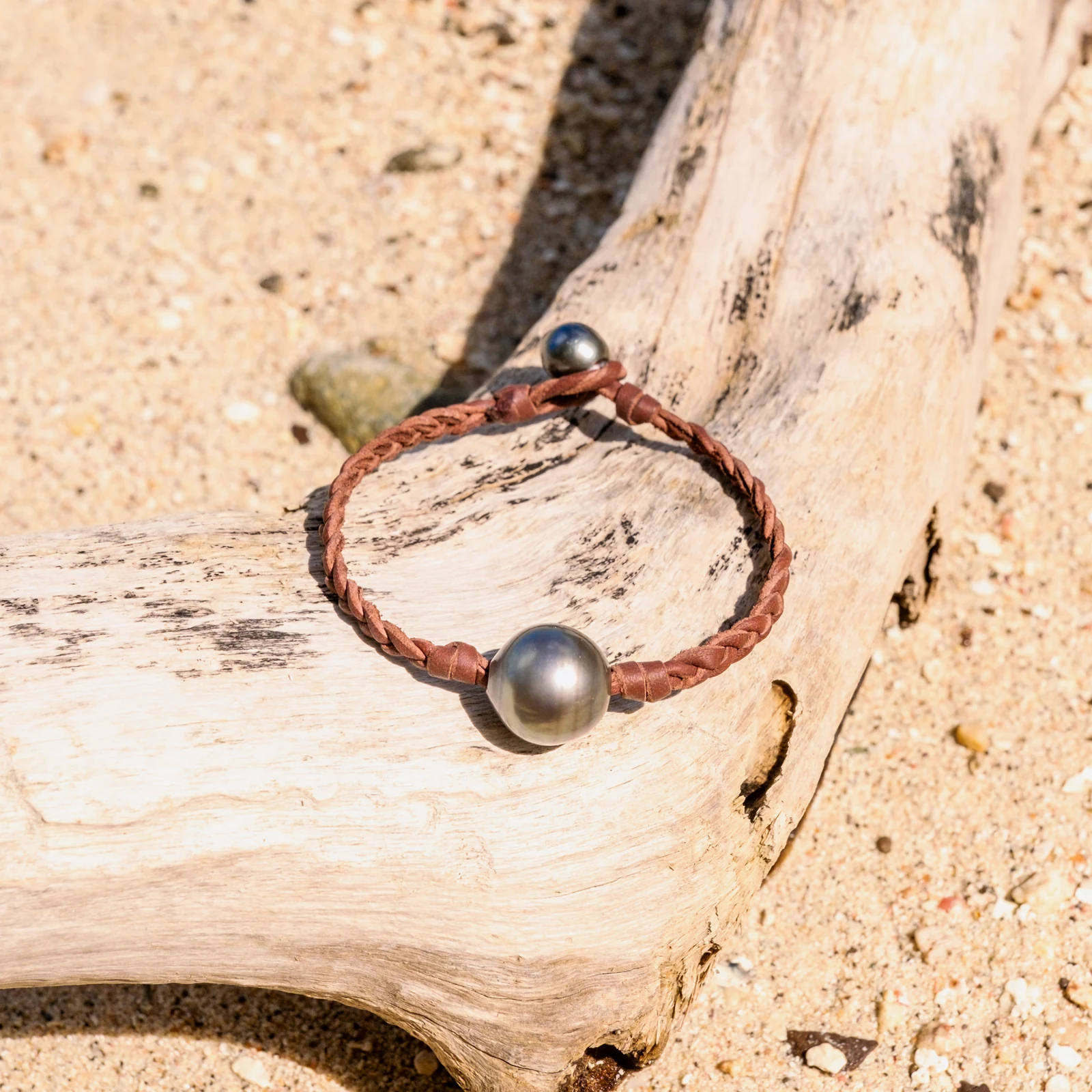 Leather Bracelet with Tahitian Pearls and a Choice of Construction, jewelry view.