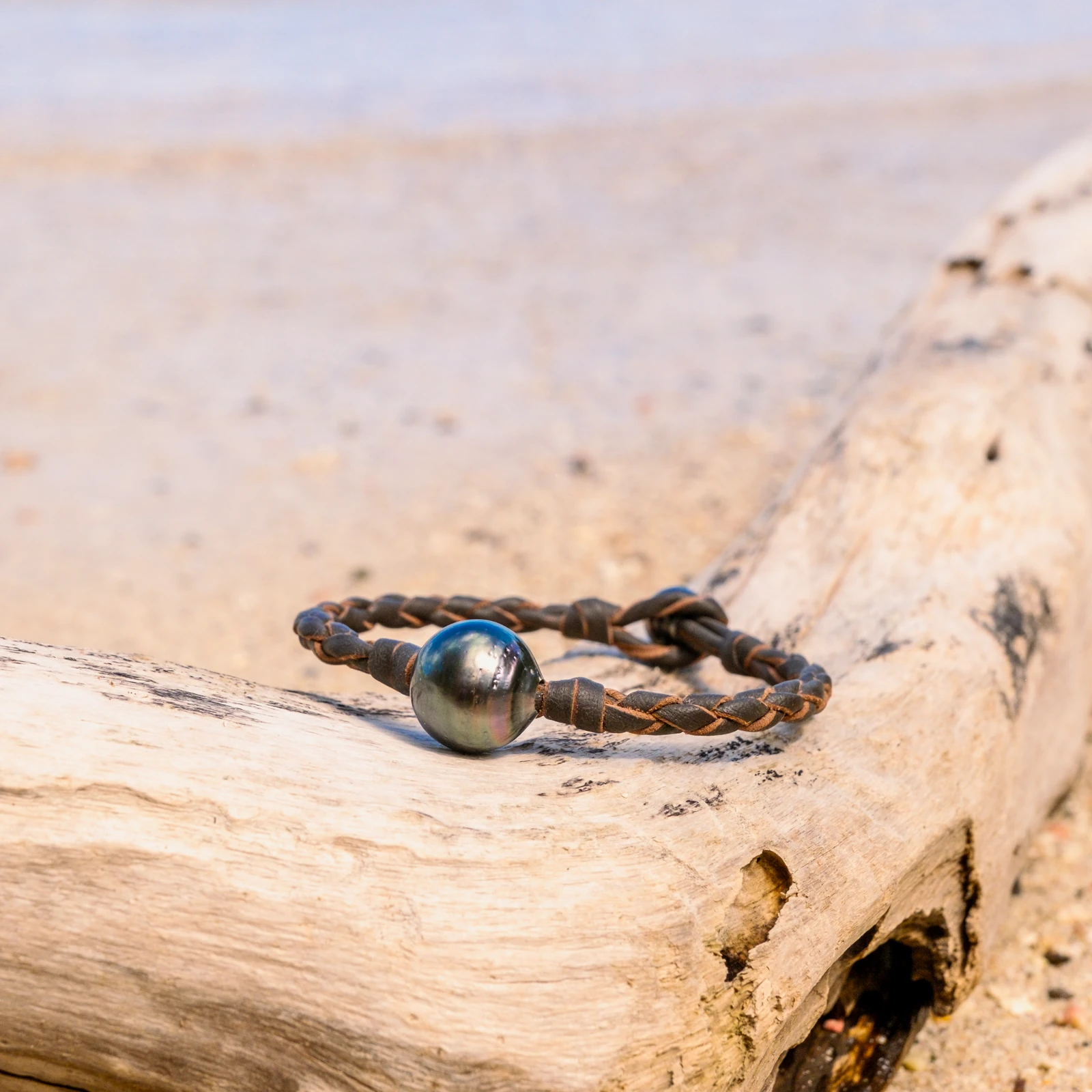 Leather Bracelet with Tahitian Pearls and a Choice of Construction, jewelry view.